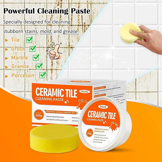 Tile & Grout Cleaner Paste, Bathroom Cleaner Fast Acting Non Toxic Cleaning Paste for Shower Tile, Ceramic, Granite, Porcelain, Marble Floor, Appliances & Fixtures, Removes Old Stains-250g