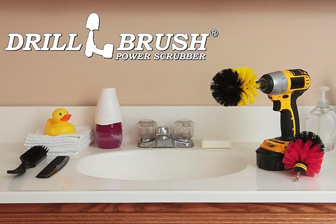 Spin Brush Cleaning Kit - Drill Brush - Concrete, Brick, Fireplace, Stone - Bird Bath - Garden Statuary - Bathroom Accessories - Soap Scum, Hard Water, Mineral, Calcium, Rust Stains and Discoloration