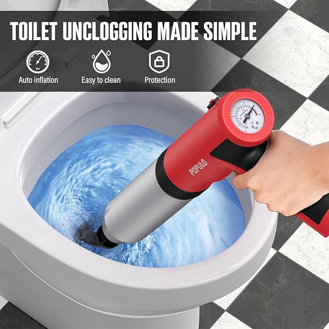 POPULO Electric Toilet Plunger High Pressure Drain Unclogger Plungers for Bathroom, Floors, Heavy Duty Versatile Home Toilet Unclogger Tool
