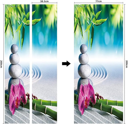 A.Monamour 3D Door Stickers for Interior Doors Sand Orchid Bamboo Massage Stones in Zen Garden Vinyl Waterproof Self Adhesive Door Mural Decals for Bedroom Office Bathroom 77x200cm