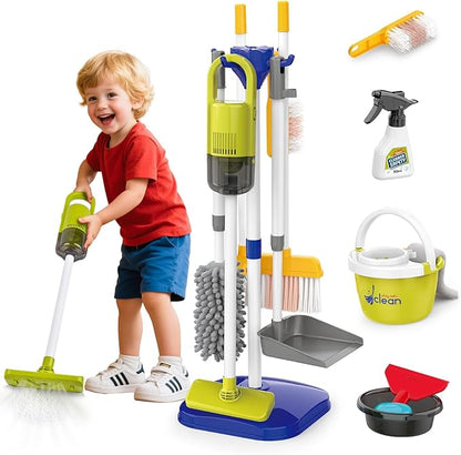 Kids Cleaning Toys Set,14PCS Toddler Cleaning Toys with Broom and Dustpan Mop Set, 2in1 Vacuum That Really Works,Toddler Vacuum Cleaner, Pretend Play Cleaning Supplies for Boys Girls Age 3-8 (Blue)