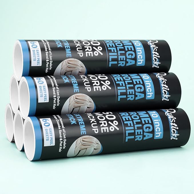 10 inch Ultra Sticky Mega Roller Refills for Evercare Layers Smart Design Large Lint Rollers 50% More Pickup Pet Hair Remover 60 Sheets Each Refill 6 Pack 360 Sheets Total