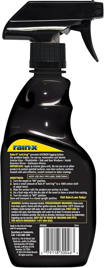 Rain-X 630543 Interior Glass Anti-Fog, 12 oz. - Prevents Fogging of Interior Glass and Mirrors, Usable on Both Automobiles and Marine Vehicles (Pack of 2)