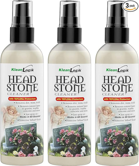 KleanLogik Headstone Cleaner For Graves & Memorials, Tombstone Cleaner Solution Removes Dirt & Plant Growth To Restore Natural Luster To Granite, Marble, Slate, Concrete, Limestone & Stone, 3-Pack