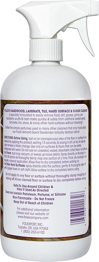 FOLEX Hardwood, Laminate, Tile and Hard Surface Floor Cleaner 32oz Fresh Almond Scent Residue Free and Streak Free Formula for Sealed Wood, Engineered Floors and Ceramic Tile