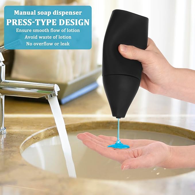200ml Silicone Dishwashing Soap Dispenser, Squeeze Style Dish Soap Squeeze Bottle, Lightweight Easy to Refill Dishwashing Liquid Dispenser, Silicone Divided Bottle for Kitchen and Bathroom. (Black)