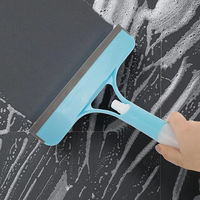 3-in-1 Spray Window Squeegee Cleaner, Window Squeegee with Spray Bottle, Blue Glass Cleaning Tool for Shower Door, Mirrors, Car Windows, Windshield & Home Glass Surfaces