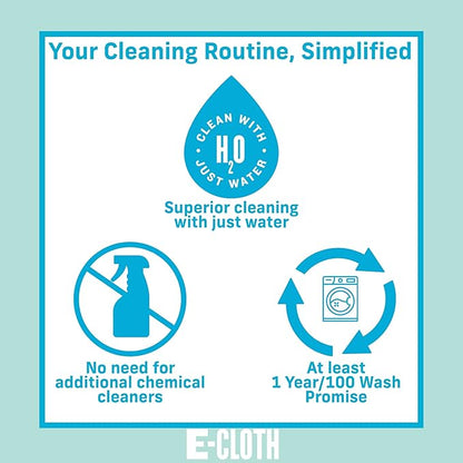 E-Cloth Microfiber Cloth, World's Leading Premium Microfiber Cleaning Cloth, Twice as Durable as Competition, 1 Year Guarantee, Ideal for Kitchen, Countertops, Sinks, and Bathrooms, Blue, 2 Pack