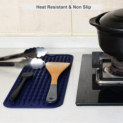 ZLR Silicone Sponge Holder & Sink Caddy Tray (6" x 17") - Narrow Dish Drying Mat for Kitchen Counter - Waterproof Soap Dispenser Organizer, Non-Slip Bathroom Vanity Tray (Midnight Blue)