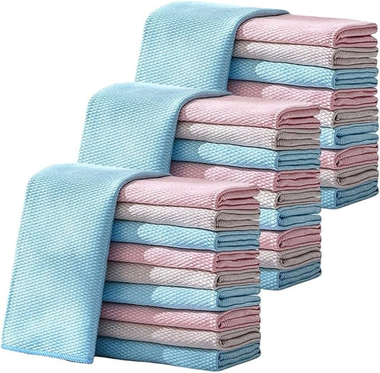 Fish Scale Streak Free Miracle Cleaning Cloth, 2025 New Reusable Microfiber Glass Cleaning Cloth for Kitchen and Auto, Lint Free Cloth Quickly Clean for Windows Glasses Windshields Mirrors (30)