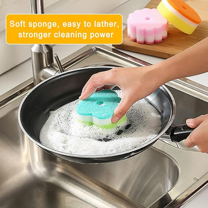 Individually Wrapped Sponge, Kitchen Dishwashing Sponge Multi-Purpose Mesh Net Scouring Pad, Odor-Free Sponge Wipes Suitable for Travel Apartments Household Cleaning (Multicolor Sponge)