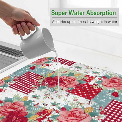 Dish Drying Mat Drainer Pads - Extra Large Microfiber Drying Mats for Dishes Kitchen Counter Super Absorbent Pads for Draining Racks (Red,18"x24" )