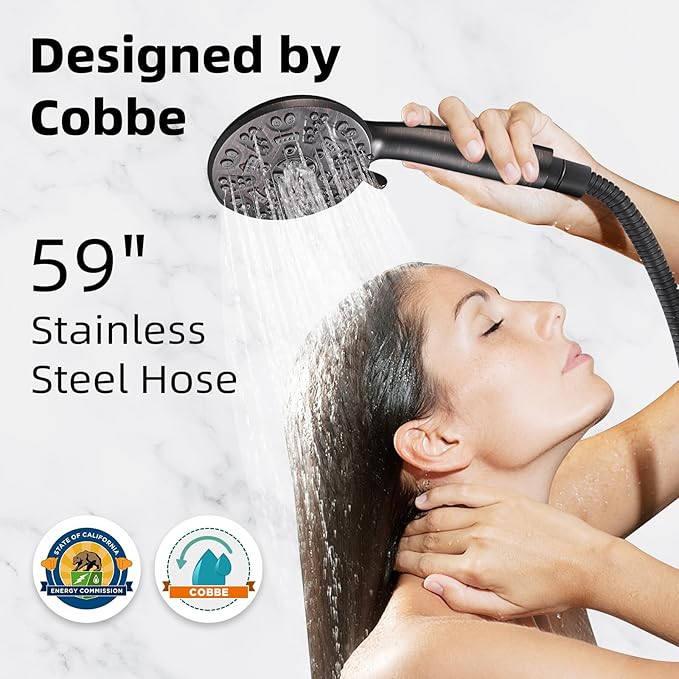 Cobbe 8-Setting Handheld Shower Head with High Pressure Shower Heads - Bathroom Showerhead Set - Detachable Showerhead with 5ft Stainless Steel Hose and Brass Swivel Bracket (ORB)