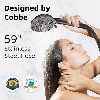Cobbe 8-Setting Handheld Shower Head with High Pressure Shower Heads - Bathroom Showerhead Set - Detachable Showerhead with 5ft Stainless Steel Hose and Brass Swivel Bracket (ORB)