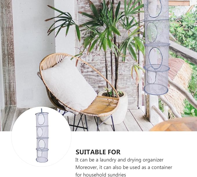 Alipis Woven Laundry Drying Basket 4 Tier Collapsible Storage Cage Small Storage Basket for Bathroom Balcony