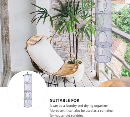 Alipis Woven Laundry Drying Basket 4 Tier Collapsible Storage Cage Small Storage Basket for Bathroom Balcony