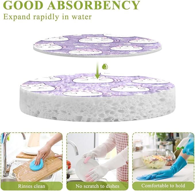 Cute Cat Kitchen Scrub Sponges, Pop-up Kitchen Cleaning Sponges Reusable Dish Washing Sponges for Bathroom Household Cleaning 3 Pack - Non Scratch Scrubber