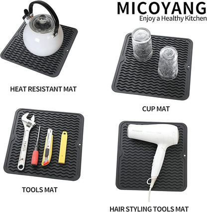 MicoYang Silicone Dish Drying Mat for Multiple Usage,Easy clean,Eco-friendly,Heat-resistant Silicone Mat for Kitchen Counter or Sink,Refrigerator or Drawer liner Black M 12 inches x 12 inches