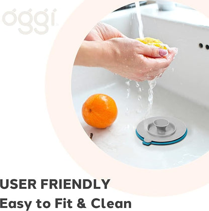 OGGI Silicone Sink Strainer & Stopper Set- Great Kitchen Sink Strainer, Silicone Drain Stopper, Sink Drain Strainer, Sink Plug 4.6˝ Diameter Rim, Turquoise