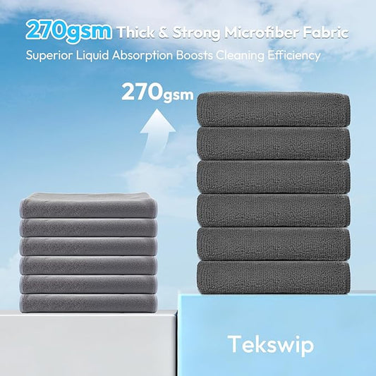 12 Pack Microfiber Cleaning Cloth, 12x12 Inch Professional Detailing Towels, Ultra Absorbent Lint Free Car Rags for Washing, Polishing, Buffing and Drying (Grey)