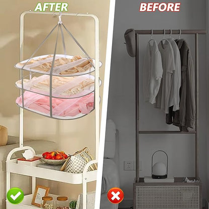 3Pack Sweater Drying Rack Flat Mesh Foldable, 3 Tier Folding Clothes Mesh Dryer Flat with Fixing Band, Large Hanging Collapsible Drying Racks for Laundry Indoor T-Shirt Swimsuit Sweater Underwear