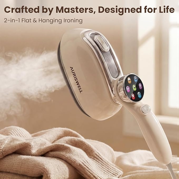 Handheld Steamer for Clothes, 1200W Portable 2-in-1 Garment Steamer & Travel Iron with 7 Modes, 180° Rotatable Handle, Fast 8s Heat-Up, Visual Panel & Self-Clean, 160ml for Home