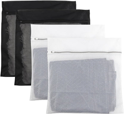 4Pack Mesh Laundry Bag Delicates Laundry Bag-Extra Large Durable Wash Bag with Honeycomb Mesh Big Clothes,Household,Bed Sheet,Stuffed Toys,Curtain,Blanket,Bedcover,Sweater,24x24In(2Black & 2White)