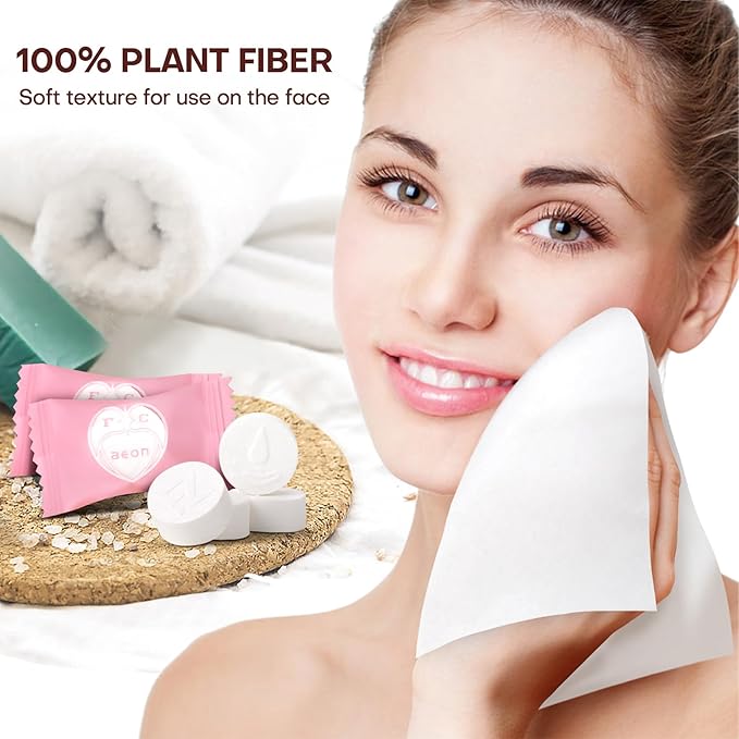 Disposable Face Towel 300 Count Instant Expansion Compressed Towel Tablets 9×7.5 Inch Washcloths for Women Compact Cloths Storage for Skincare Makeup Removal Facial Cleansing Gym Fitness (Pink)