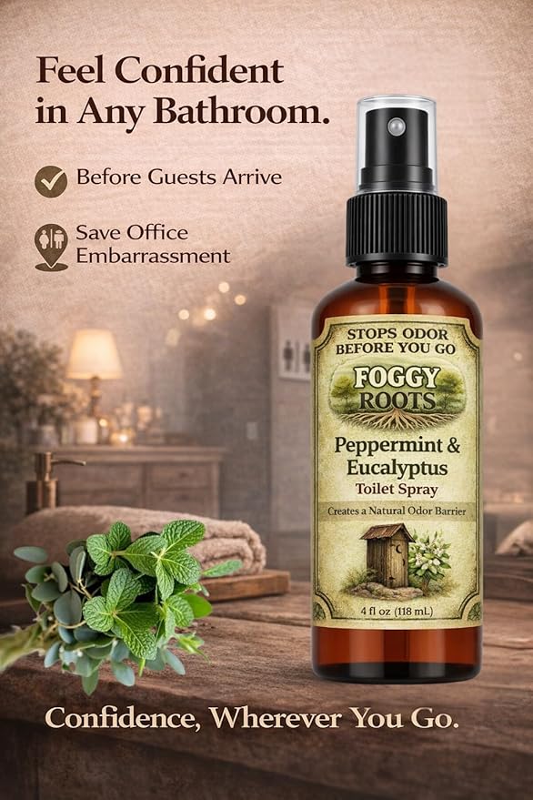 Peppermint & Eucalyptus Pre-Poop Toilet Spray – Stops Odor Before It Starts, Bathroom Odor Eliminator for Toilet, 4 oz (200+ Uses) Travel, Home & Work