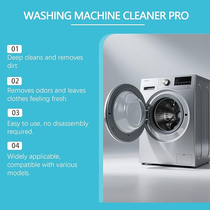 Washing Machine Cleaner Tablets 12-Pack for HE/Top/Front Load Washers, Septic Safe & Fragrance Free, Removes Stubborn Pet Hair, Odors, Mold & Residue