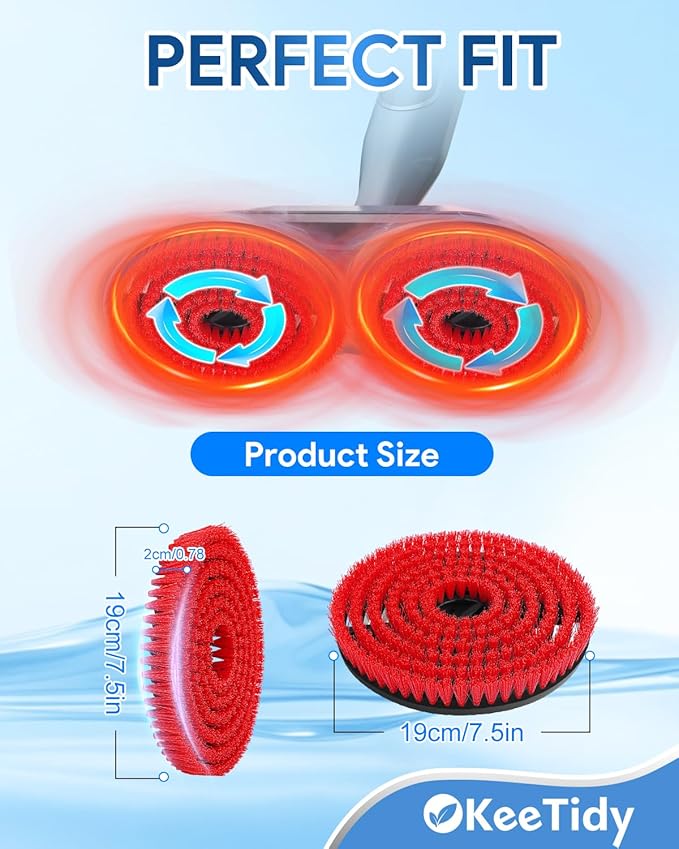 Steam Mop Pads Replacement Brush Head Compatible with Shark Steam and Scrub Mop S7000 S8201 S7001 s7201 Shorter Bristle Professional Cleaning and Polishing Brush (Red, 2 Brush)