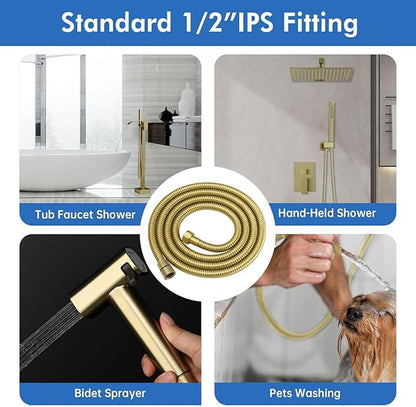 RUMOSE 79 inches Shower Hose Extra Long Stainless Steel Shower Tube Attachment Flexible Handheld Shower Sprayer Hose, Brushed Gold