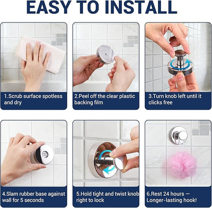 Suction Cup Hooks for Shower,No Drill Towel Hooks for Bathroom Wall, Kitchen, Glass, Mirror, Tile - Ideal for Hanging Towels, Robes, and Loofahs (Mirror-4pcs)