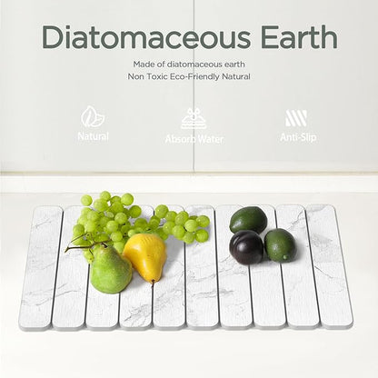 Stone Drying Mat for Kitchen Counter, White Fish Belly Stone Dish Drying Mat - Diatomaceous Earth Water Absorbing Drying Stone for Kitchen Counter Mat, Quick Dry Stone Mat Kitchen