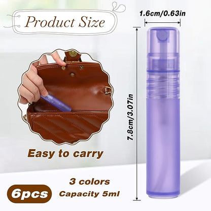 Mozeat Lens 6 PCS 5ml Mini Spray Bottle Plastic Portable Travel Bottle Fine Mist Refillable Mini Perfume Sample Bottles Clear Plastic Spray Bottle Empty for Cleaning Travel Essential Oils, 3 Color