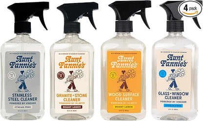 Aunt Fannie's Cleaning Spray Variety Pack, Includes Stainless Steel Spray, Granite & Stone Spray, Glass & Window Spray, and Wood Spray, 16.9 oz each, Pack of 4