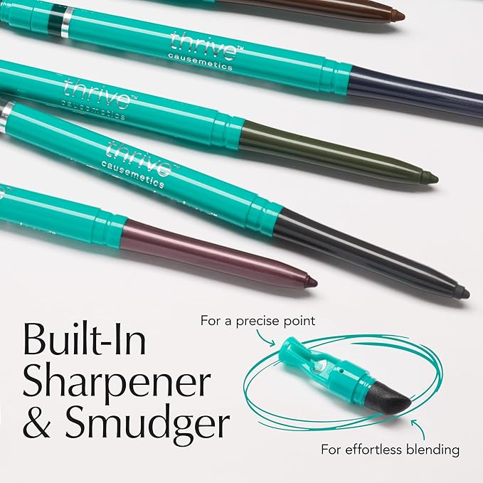 Thrive Causemetics Infinity Waterproof Eyeliner Pencil, Built In Sharpener & Smudge Tip, Long Lasting, Smudge Proof, Hyaluronic Acid & Shea Butter, Vegan & Cruelty Free, Lizzie (Moss Green Matte)