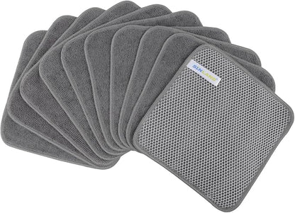 SINLAND Microfiber Dish Cloth for Washing Dishes Dish Washing Rags Best Kitchen Washcloth Cleaning Cloths Wash Cloths with Poly Scour Side 7.87Inchx7.87Inch 10 Pack Grey