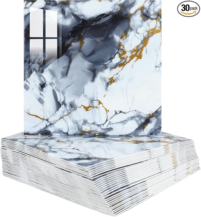 Peel and Stick Wall Panels for Kitchen Backsplash, 11.8" x 11.8" Self-Adhesive Waterproof Marble Wallpaper for Bathroom, Living Room, 30-Pack