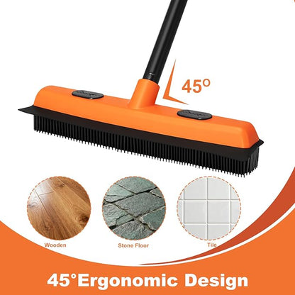 Rubber Broom and Carpet Rake for Pet Hair Removal, 49 Inch Three Section Stainless Steel Pole, Hair Removal Tool, Pet Broom and Rubber Putty, Suitable for Blankets, Hardwood Floors, Ceramic Tiles