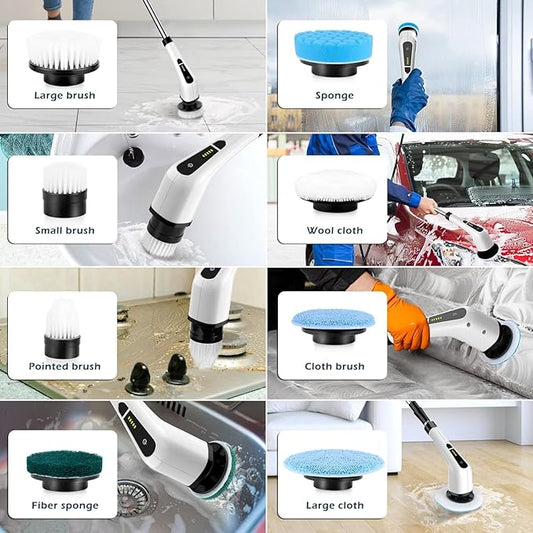 Electric Spin Scrubber, Cordless Cleaning Brush Scrubber for Home, 8 Replaceable Brush Heads, 3 Adjustable Size, 2 Speeds for Bathroom Shower Bathtub Glass Car