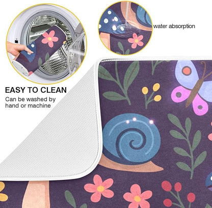 Mushroom with Snails Dish Drying Mat Absorbent Kitchen Pads for Counter Kitchen Dish Dryer 18 x 24 Mat under Dish Drainer