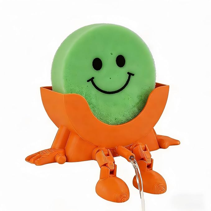 Cute Hanging Sponge Holder, Drainable Kitchen Sink Organizer, Scrub Sponge Stand Storage Rack with Smiley Design, Sink Accessories (Orange)