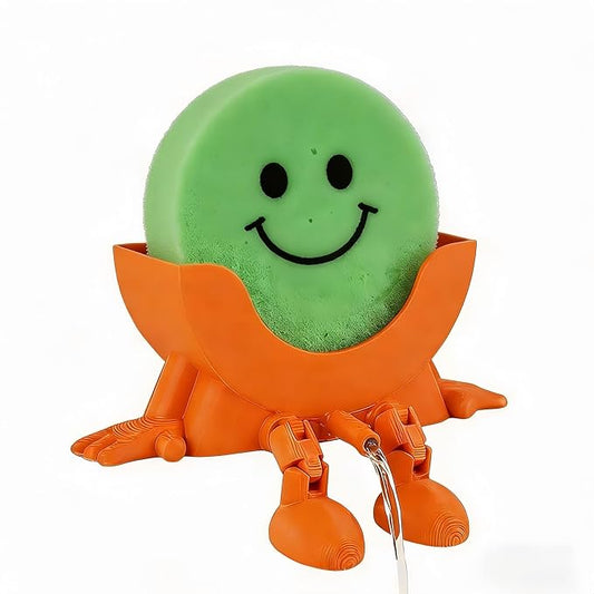 Cute Hanging Sponge Holder, Drainable Kitchen Sink Organizer, Scrub Sponge Stand Storage Rack with Smiley Design, Sink Accessories (Orange)