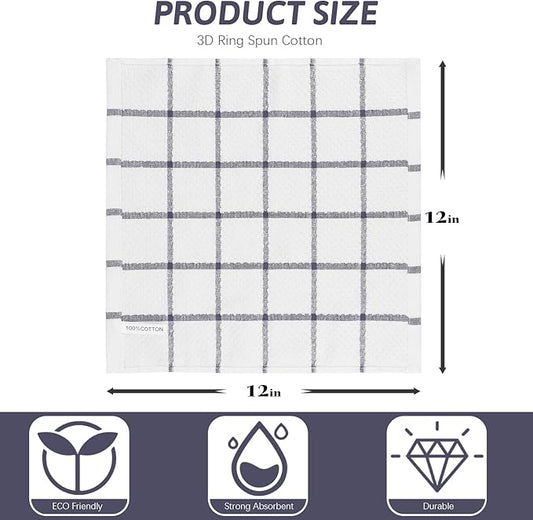 Nialnant 4PCS Cleaning Rags,100% Cotton Terry Dish Rags for Washing Dishes,Quick Drying Dish Cloths,Dish Towels for Kitchen,Purple Plaid-12x12in