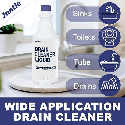 Drain Cleaner Liquid, Drain Clog Remover, 12 PK (32 Oz Per Bottle), Shower Drain Cleaner Hair Clog Removal - Plumbing & Septic Safe - Breaks Down Grease, Paper, Fat, Oil - Easy to use - 6 Pack