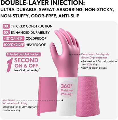 Vgo... Household Cleaning Gloves,Double-layer,Lined Dishwashing Gloves,Long Sleeves for Kitchen,Bathroom Cleaning(TP1117)