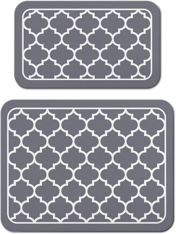 Dish Drying Mat for Kitchen Counter 2 Pack with Non-Slip Rubber Backing - Heat-Resistant Absorbent Coffee Bar Mat, Dish Rack Mat, Gray Texture Dish Drying Mats 18x24+19.5x12 inch