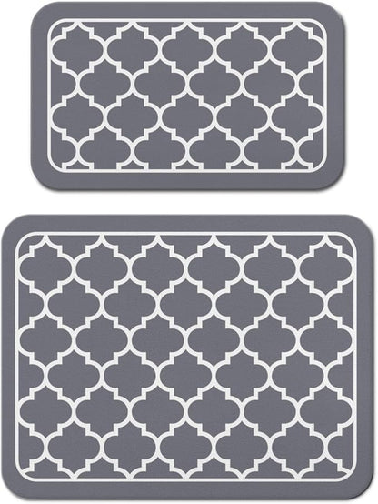 Dish Drying Mat for Kitchen Counter 2 Pack with Non-Slip Rubber Backing - Heat-Resistant Absorbent Coffee Bar Mat, Dish Rack Mat, Gray Texture Dish Drying Mats 18x24+19.5x12 inch