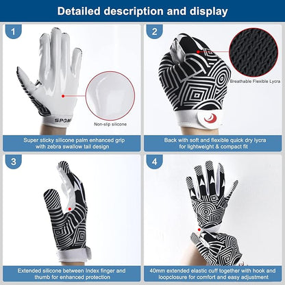 Youth Football Gloves Kids Silicone Grip Receiver Gloves with Super Stick Ability for Best Game Experience